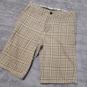 Hurley Men's Beige Plaid 5 Pocket Board Shorts, Size 28.